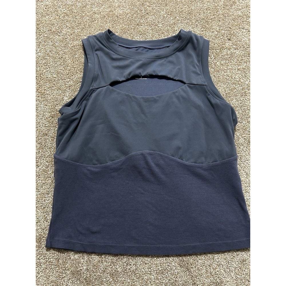Popflex Women's 1X Gray Exquisite Peekaboo Crew Tank Top Athletic No Pads